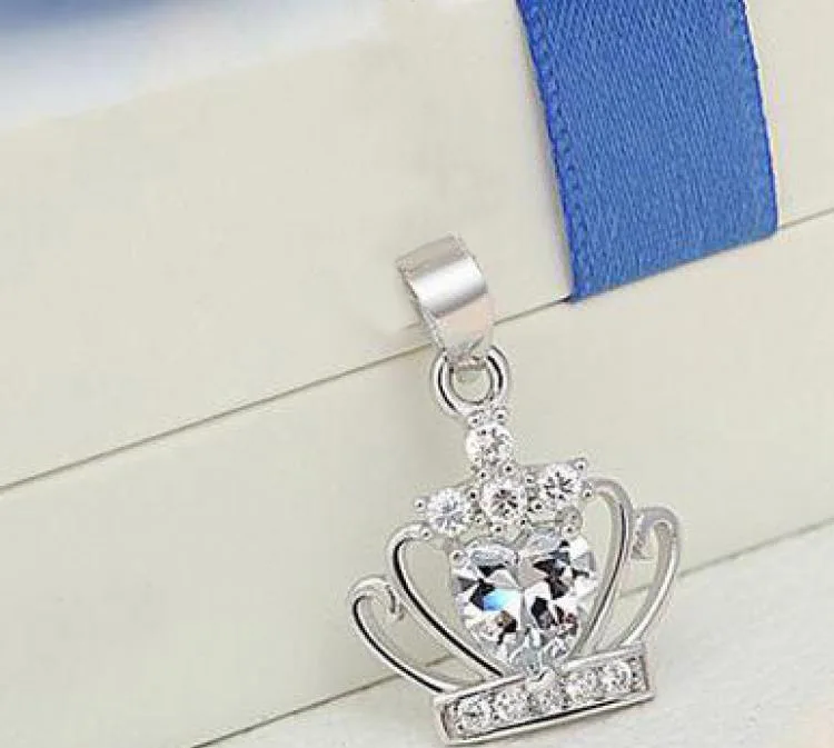 only pendant white Ожерелье с кулоном в виде короны для женщин, Кристальное ожерелье королевы принцессы, s& Кулоны, 925 пробы, серебряный цвет, подвеска без цепи - Окраска металла: only pendant white