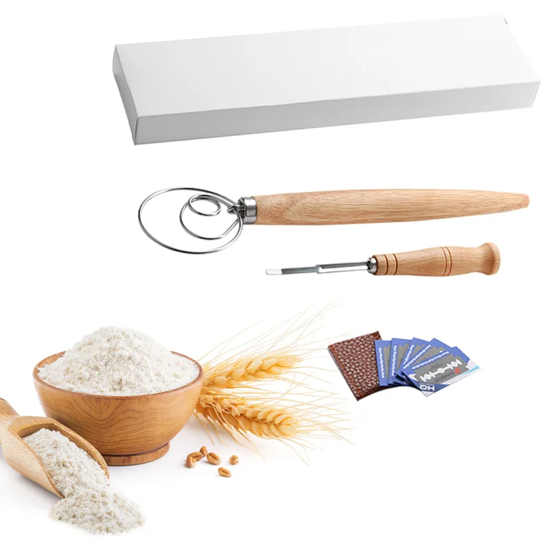 

8-Piece Set of Dough Mixer and Flour Mixer French Stick Knife Bread Cutter Wooden Handle Curved Bread Cutter Baking Set