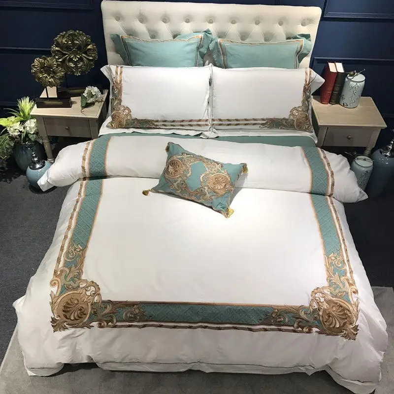 

Oriental Embroidered Luxury Egyptian Cotton White Royal Bedding set Queen King size Hotel Bedding sets Duvet cover Bed sheet set
