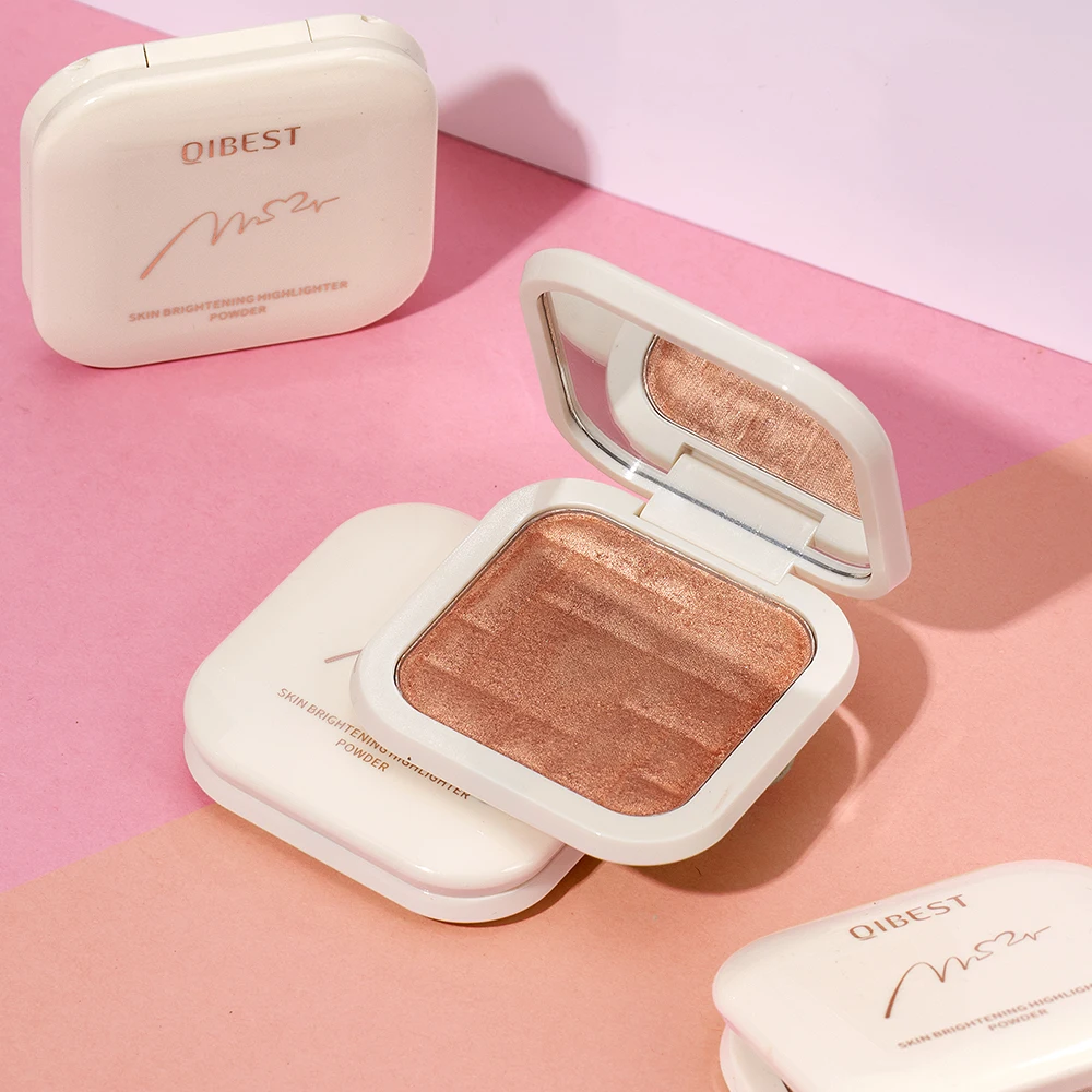 

QIBEST 4 Colors Highlighter Powder Palette Makeup Glow Face Contour Shimmer Illuminator Facial Bronzers Highlight Cosmetics 13g