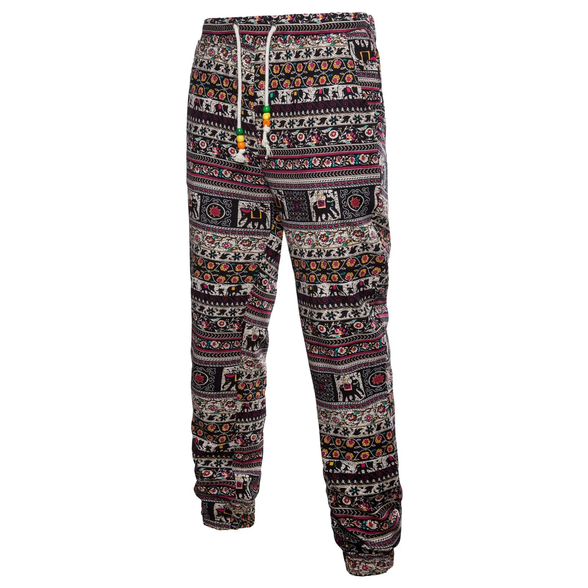 Men Harem Pants Print Retro Joggers Cotton Trousers Men Baggy Loose Nepal Style Men Linen Casual Pants