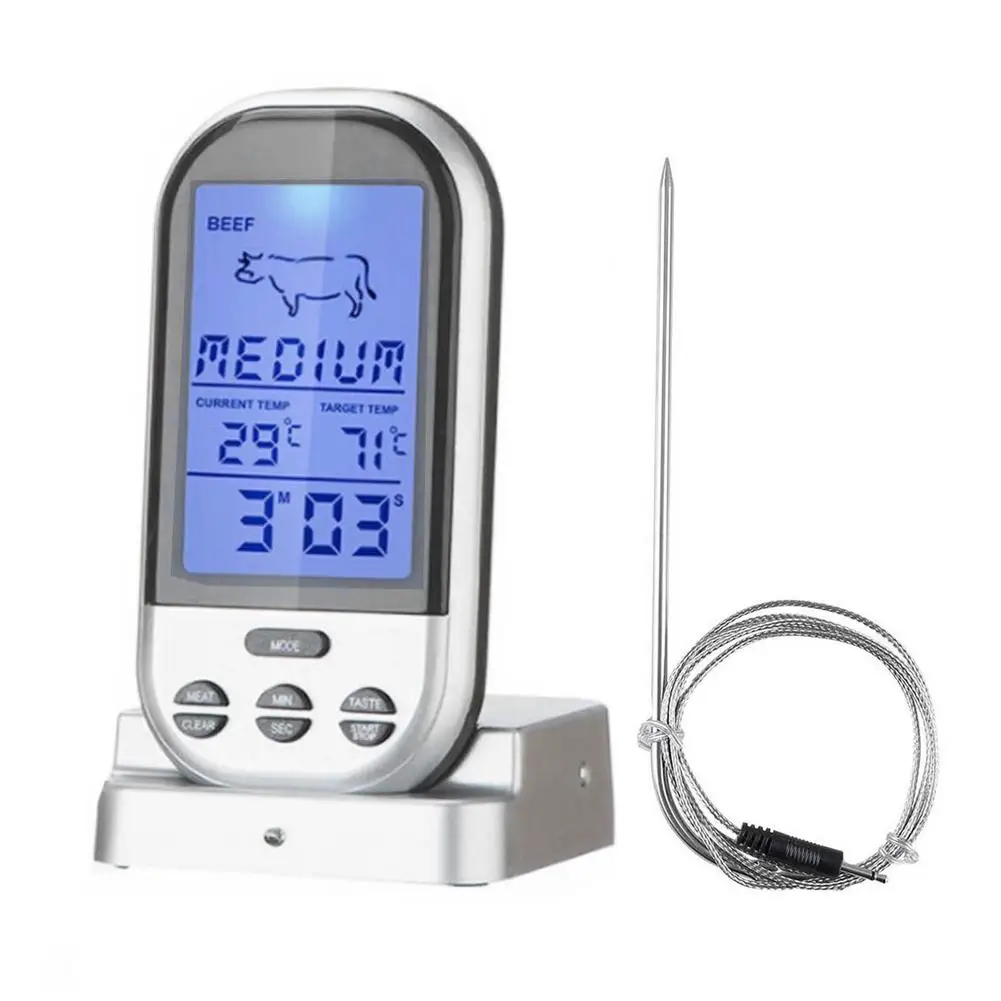

Wireless Meat Thermometer - Digital Cooking Thermometer With Stainless Probe - With 20-30m Long Range Alarm Notification For O