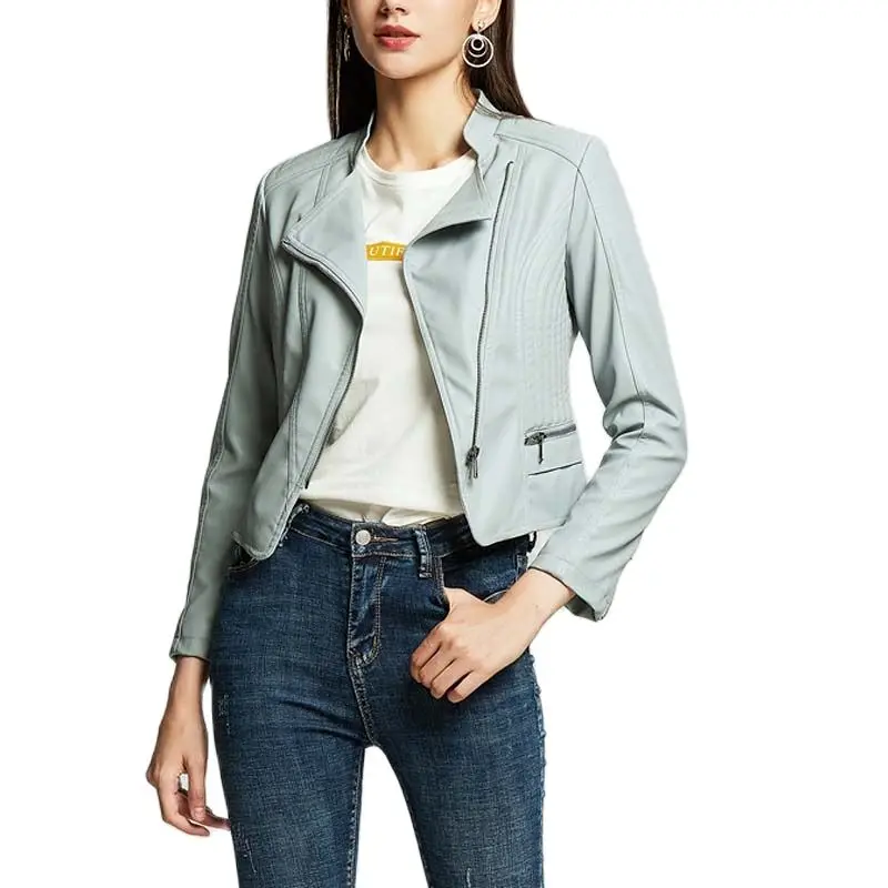 

Spring Autumn Winter Slim Lapel Collar PU Punk Jacket Skinny Zipper Tops Women Clothes Long Sleeve Faux Leather Motorcycle Coats
