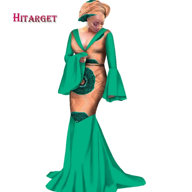 2020 african dresses for women bazin riche style femme african clothes lady print wax plus size party long mermaid dress WY2267