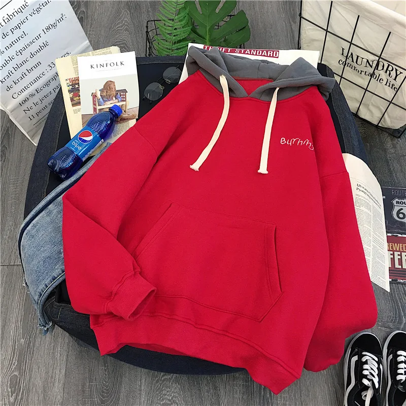 

embroidery burning oversized women Hoodie for tops clothes casual Korean style long sleeve hooded soft ladie pullover sweatshirt