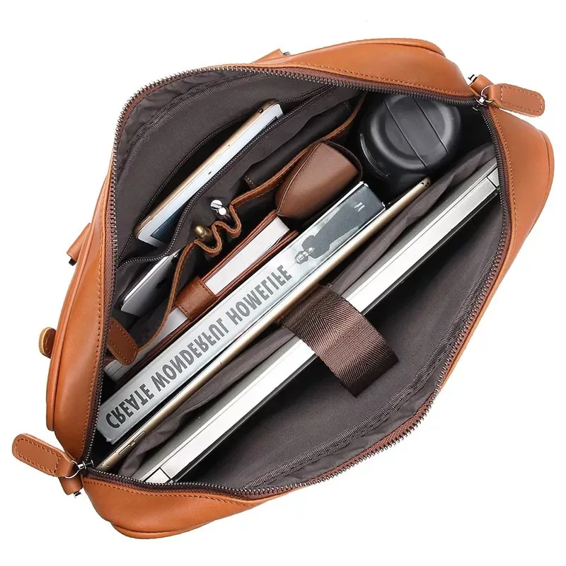 High Quality Men's Genuine Leather Office Briefcase Male Messenger Bags Real Skin Business Travel Bag 15'' Shoulder Laptop Bag