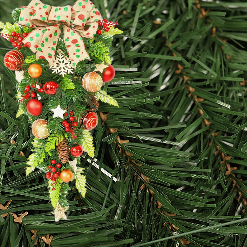 

Рождественское украшение, 23,6 дюйма, семейная Рождественская елка, гирлянда, сосновый конус, лук, Зеленая сосна, рождественские украшения