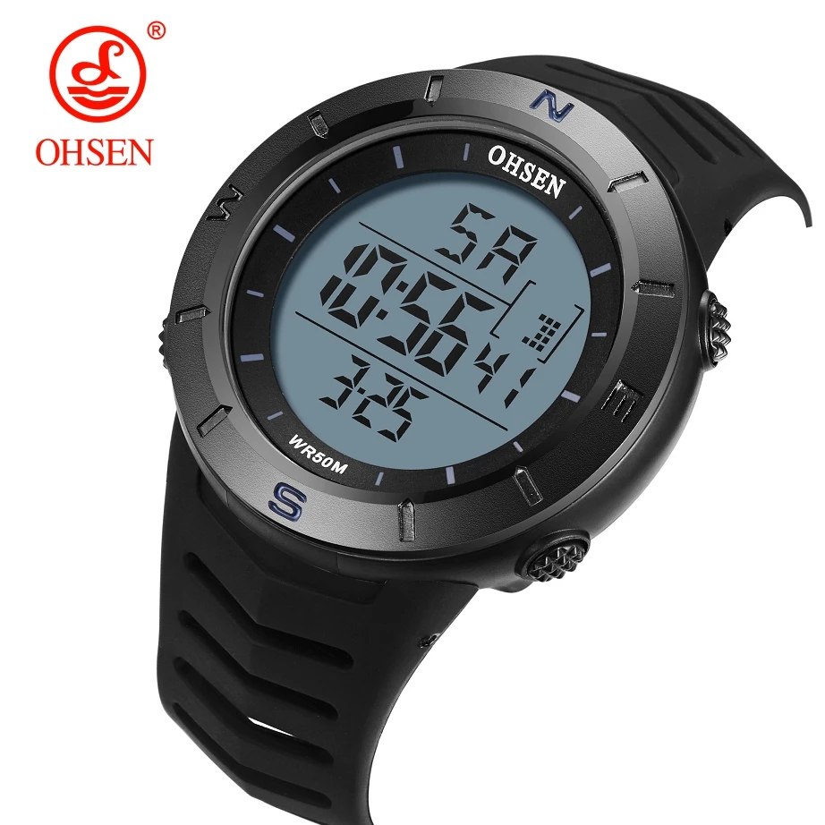 Цифровые светодиодные мужские спортивные часы OHSEN модные черные