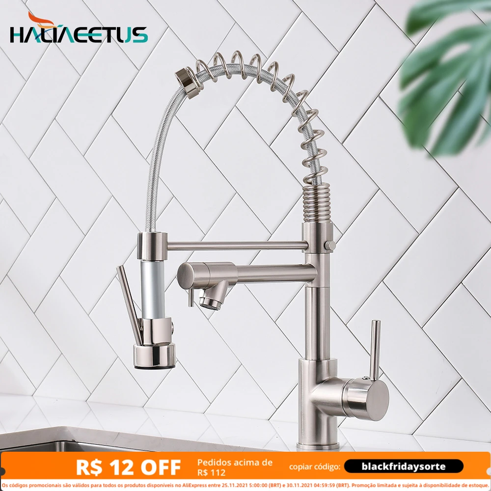 

Kitchen Faucets Crane Pull Out Spring Faucet Hot&Cold Tap Sink Mixer Taps Brass 360° Rotation Kithchen Faucet