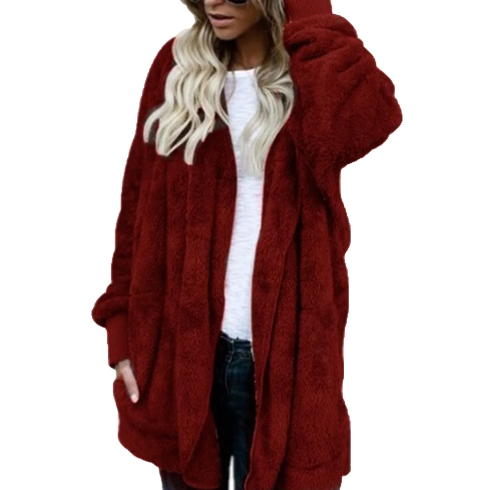 

Winter Warm Women Fashion Faux Fur Hooded Coat Hairry Cardigan Furry Outwear