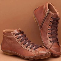 womens boots new fashion round head lace up low heel boots plus size european and american leisure comfortable martin boots