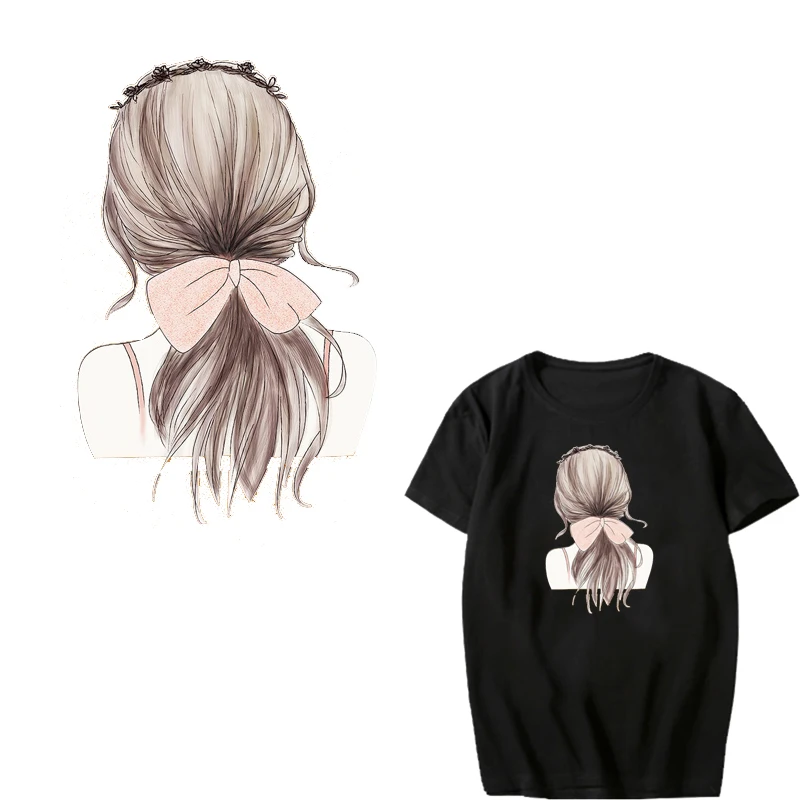 

Iron on Lovely Girl Patches for Clothing DIY T-shirt Dresses Applique Heat Transfer Vinyl Bowknot Patch Stickers Thermal Press