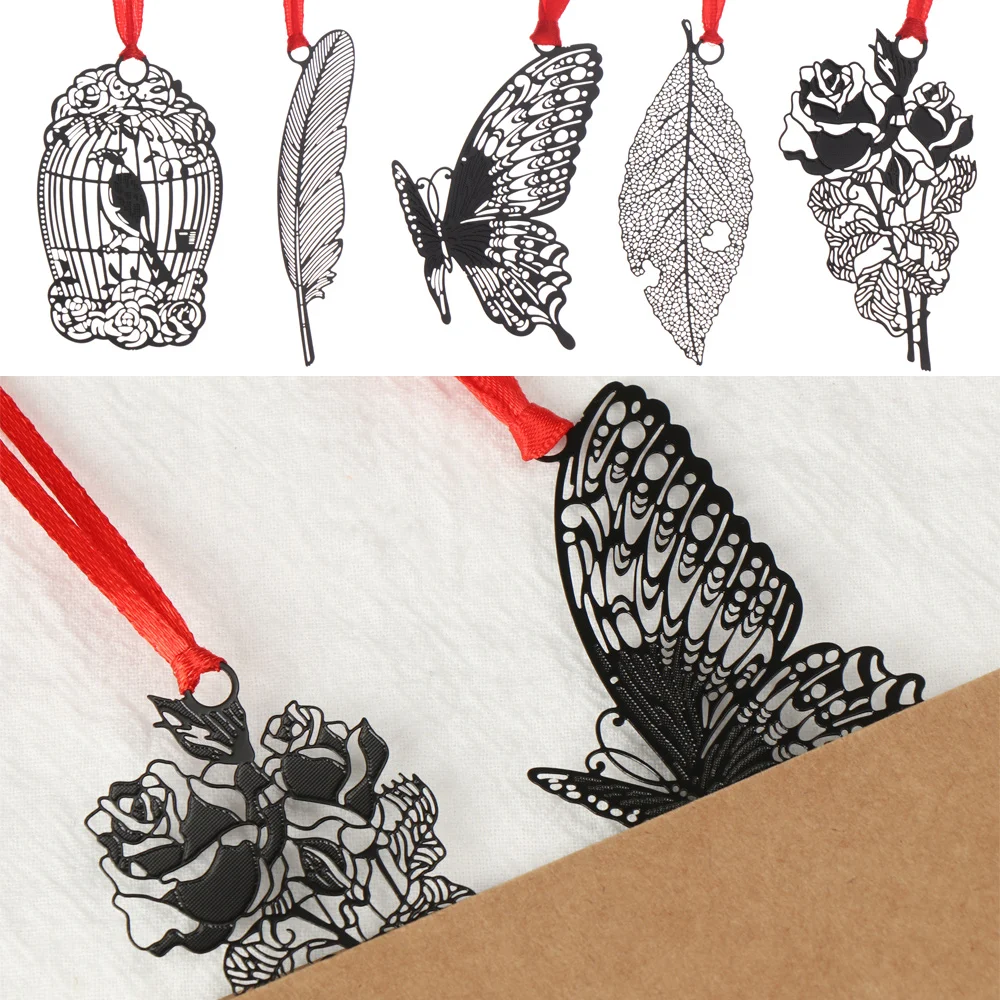 Красивая полая металлическая Закладка с красным ремешком канцелярские