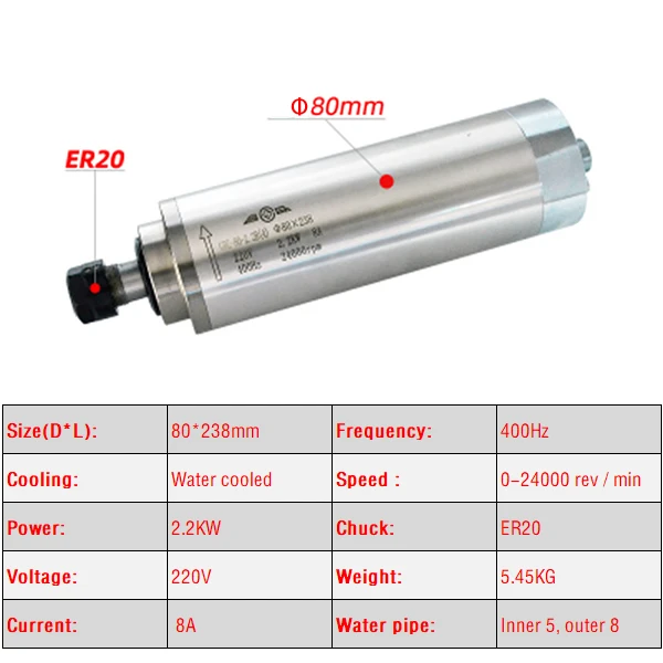 

XMSJ Фрезерный гравировальный станок с водяным охлаждением 1.5KW 2.2KW ER16 ER20