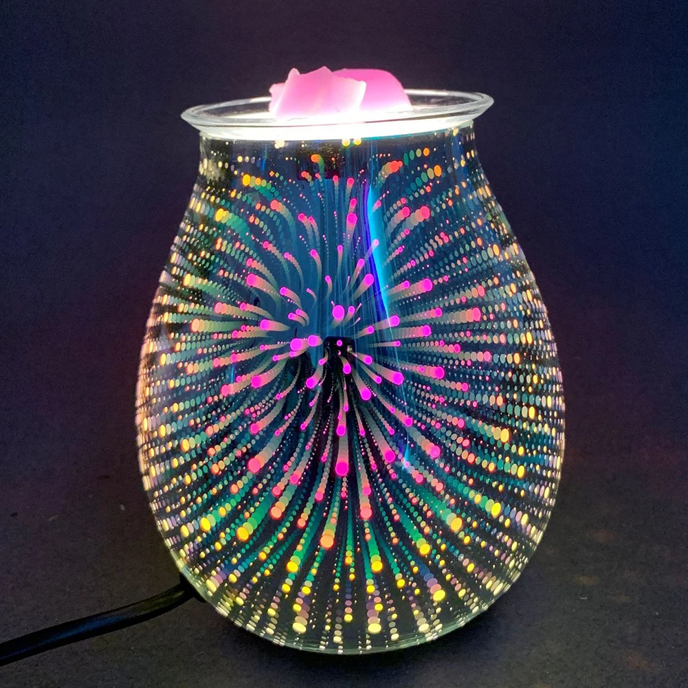 

Fireworks Glass Scented Oil Burner With 3D Effect Night Light, Wax Melt Warmer Fragrance Candle Aroma Decorative Lamp UK Plug