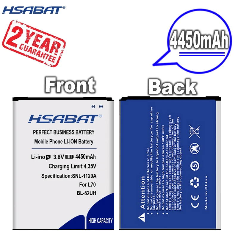 Новое поступление [HSABAT] 4450 мА/ч BL-52UH Замена Батарея для LG L70 L65 D285 D320 D325 D329 VS876 D280 D320N -