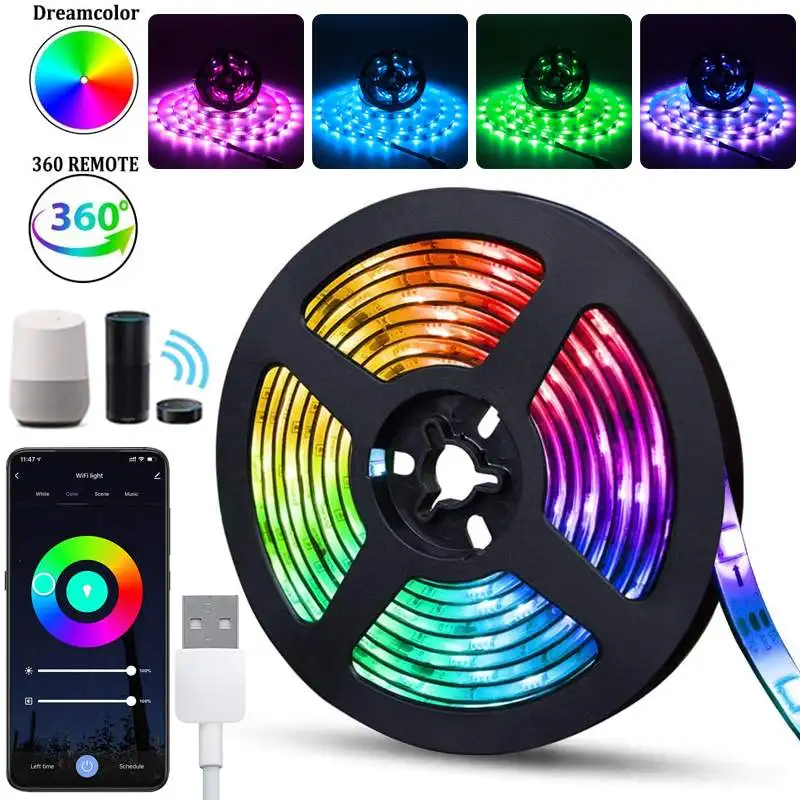 

1M 3M 5M Wifi Smart LED Light Strip Controller RGB Smart Phone Remote Control 5V Light Belt work with Alexa Google Home