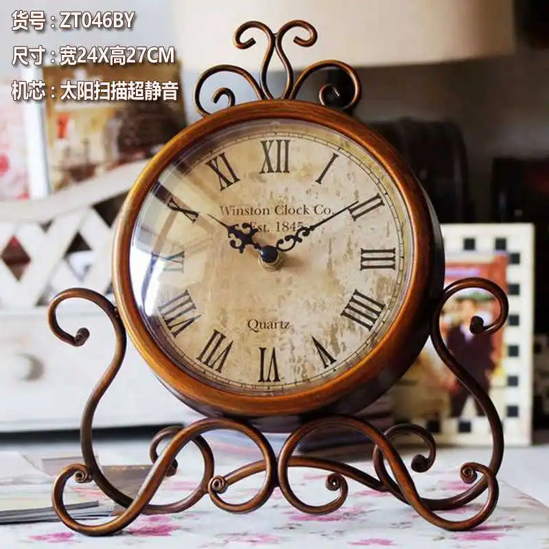 

Night Office Pendulum Silence Bedroom Vintage Clock Retro Decoration Table Alarm Mute Furnishing Desktop Desk Metal Clock LY456