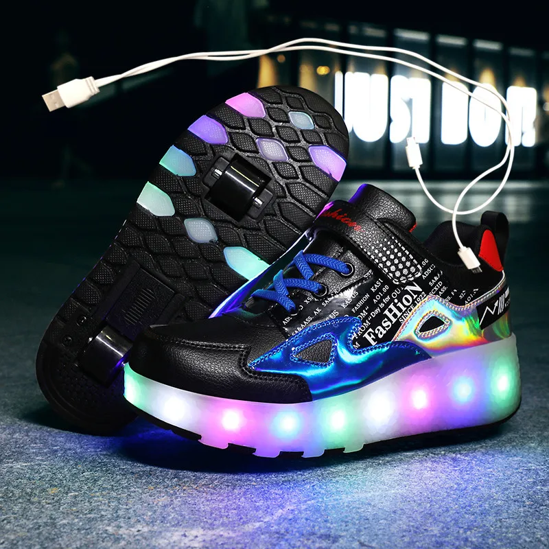 

USB Charging Children Roller Skate Casual Shoes Boys Girl Automatic Jazzy LED Lighted Flashing Kids Glowing Sneakers with Wheels