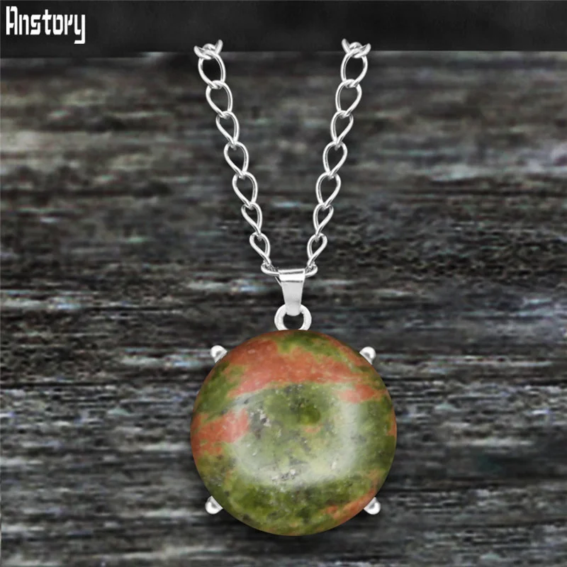 Винтажное круглое ожерелье с кулоном из кварца и лазурита античное