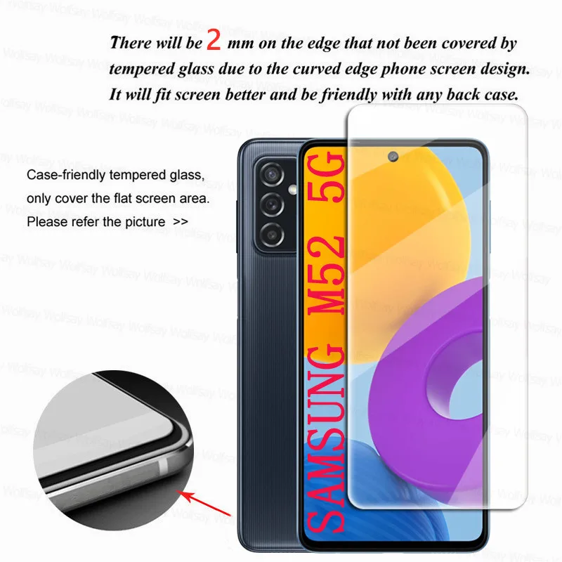 Protector de pantalla de cristal templado 9H para Samsung Galaxy M52 5G, pel&iacute;cula protectora para lente de c&aacute;mara, para Samsung M52 M42 M32 M22 M12-1