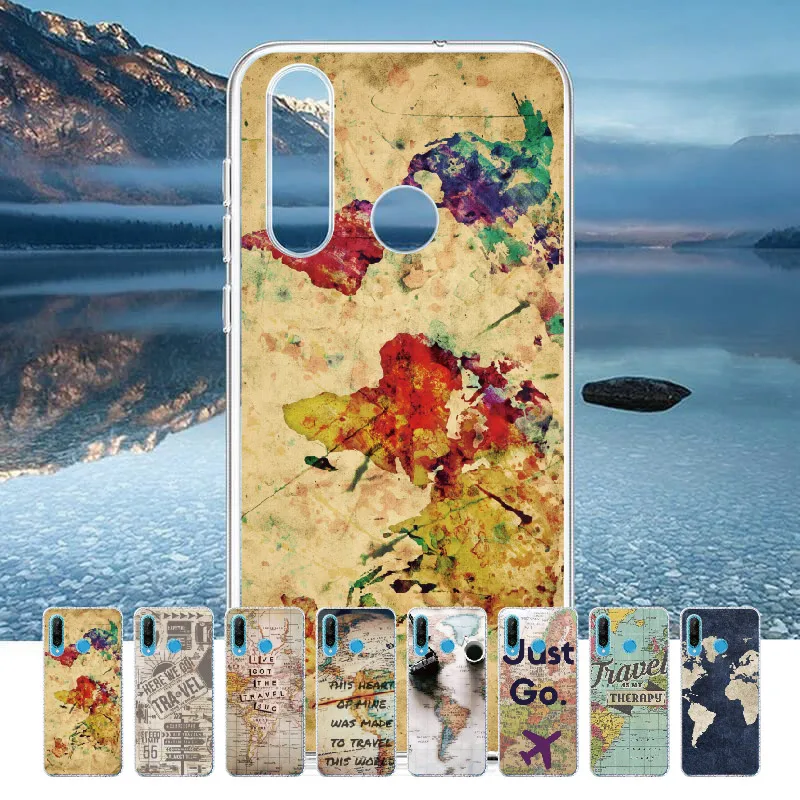 

World Map Travel Adventure For Huawei Honor Mate 10 20 Nova P20 P30 P40 P Smart Soft TPU Crystal Slim Protective Clear Case