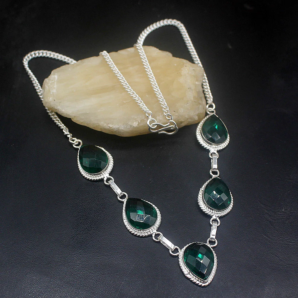 Hermosa ювелирные изделия Ослепительная Подлинная КАПЛЕВИДНАЯ цепочка серебряного цвета GreenTopaz ожерелье для женщин Дамский подарок 18,5 дюйма FQ60