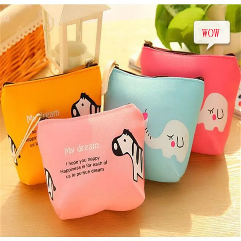

Women Mini Leather Coin Purse Wallet Girls Cartoon Elephant Zebra Prints Coin Purse Clutch Female Coin Card Holder Money Bags