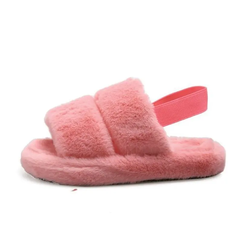 

One Line Buckle Open Toe Low Heel Flat Back Loop with Short Plush Sandals Women