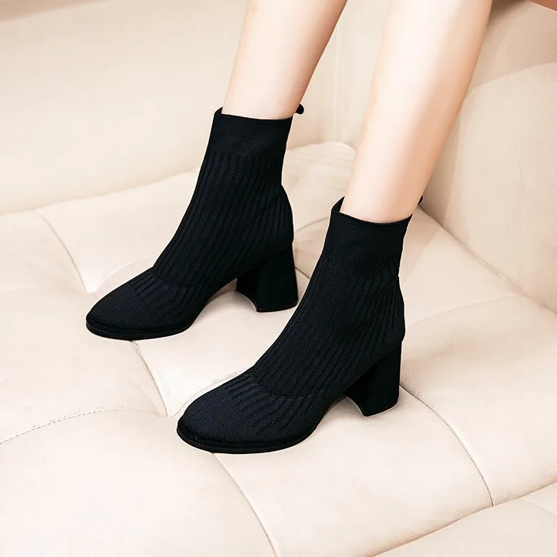 Новинка Осень-зима 2019 женские ботильоны на толстой подошве модные эластичные