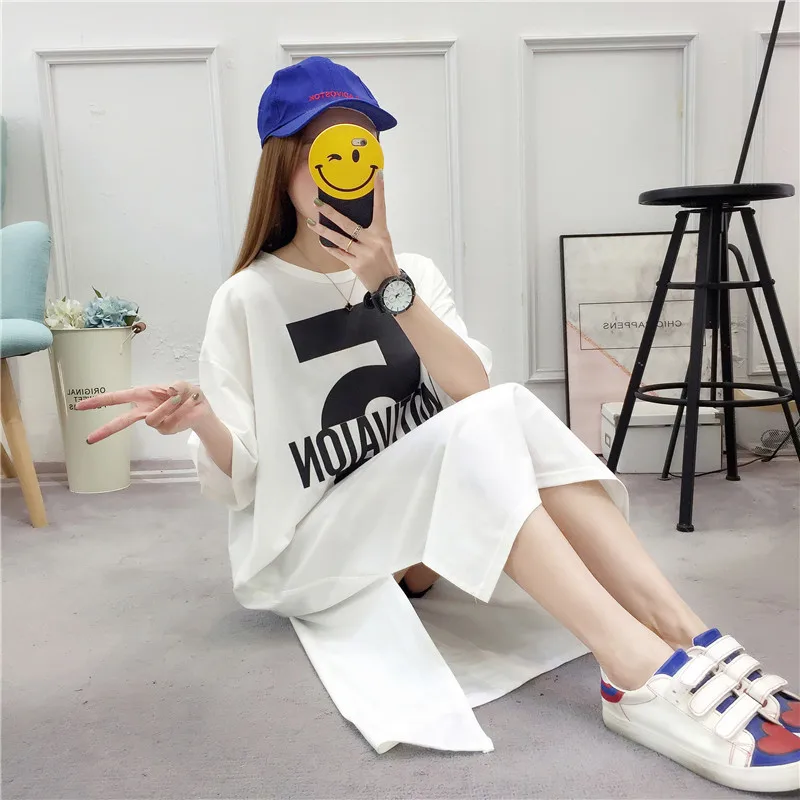 #4916 летняя футболка с имитацией двух частей Женская длинная коротким рукавом и