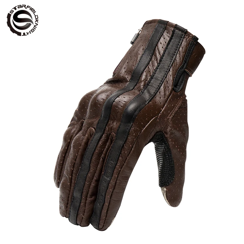 

Star Field Knight Motorcycle Gloves Vintage Genuine Leather Gloves Guantes Touch Screen Moto Off-Road Racing Outdoor Sport Glove