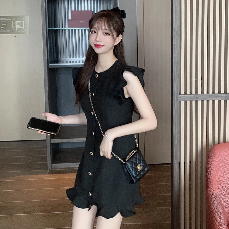 

2021 Summer New Young Girl Ruffled Small Sleeveless Vest Girl's Dress Mid-Length Dress Women
