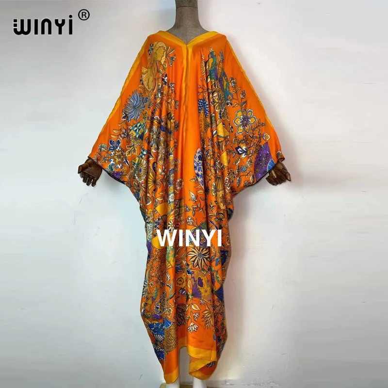 Traditional Printed Rayon WINYI maxi dress Summer African Women's Abaya Robe Long dresses for beach Bohemian v-neck dress