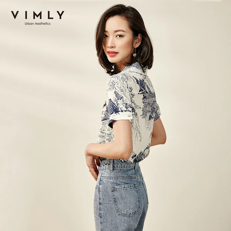 Лето 2020 Офисная женская шифоновая блузка Vimly в китайском стиле с принтом модные
