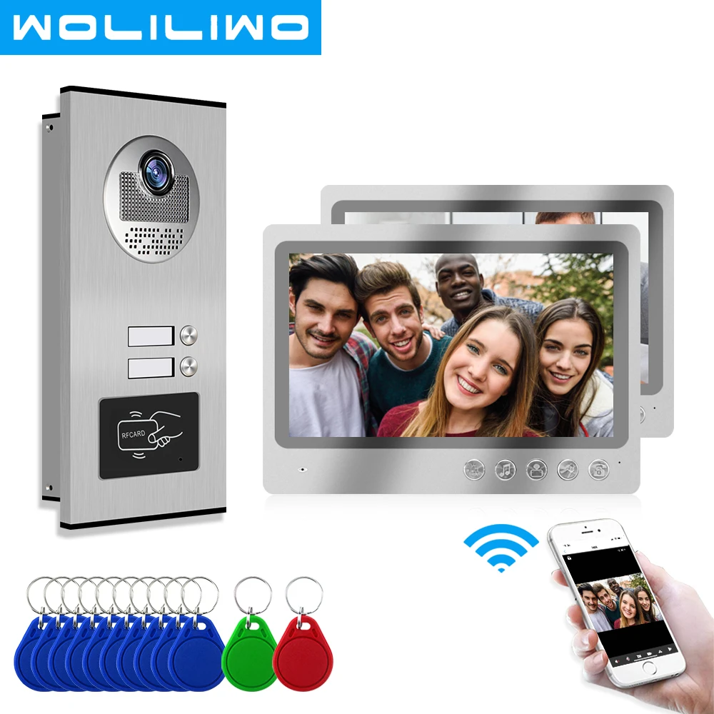 

9-дюймовый Wi-Fi видеодомофон 2 квартиры с RFID ИК дверной Звонок камера Домашняя безопасность Удаленная разблокировка смартфон в режиме реального времени