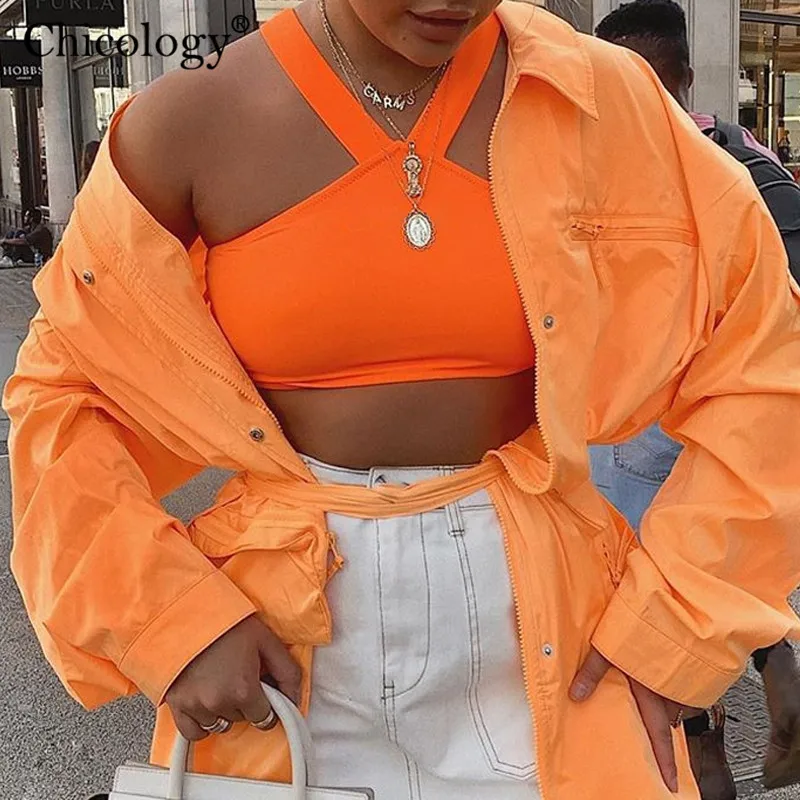 Chicology halter solid harajuku crop tank top 2019 summer women sleeveless streetwear sexy club festival female short clothes Женская