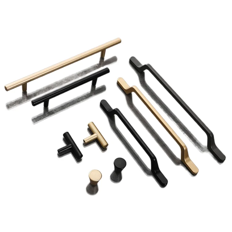 

Light Drawer Pulls Furniture Handle HardwareLuxury European Simple Black Kitchen Cabinet Door Handles Matte Gold Aluminum Alloy