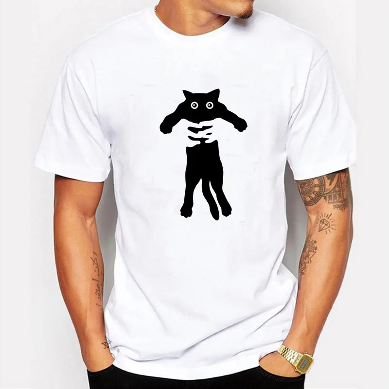 

Summer Funny Cat In Pocket Design T Shirt Hip Hop Men Clothing Men's Animal Graphics Printed Tops Hipster Tees 2020