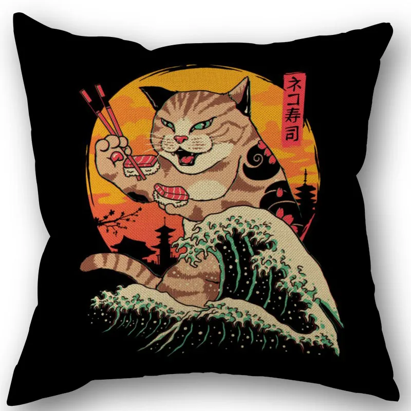 

Japanese Samurai Cat Art Pillowcase Linen Cushion Cover Home Decoration Pillows Cover Sofa Cover Cushion Gift Pillows 45x45cm