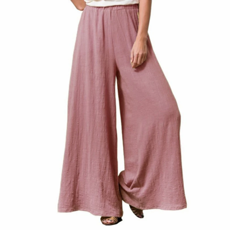 

WEPBEL Trousers Women's Casual Loose Solid Color Trousers Summer Fashion Elastic High Waist Pleated Wide Leg Pants