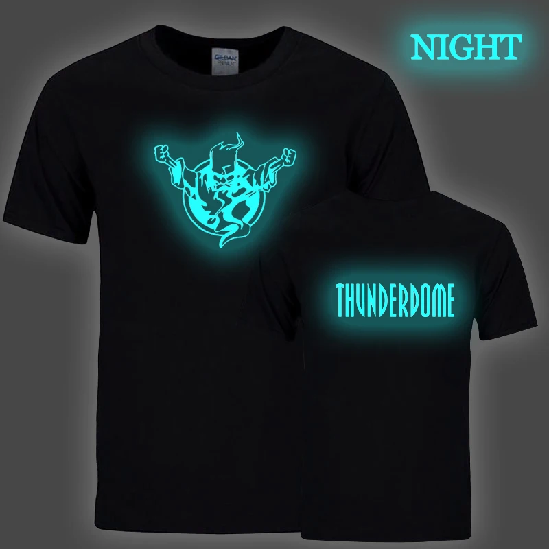 

Крутая светящаяся футболка Thunderdome для мужчин и женщин, креативная фосфоресцирующая Футболка с принтом, футболка с коротким рукавом и круглым вырезом, топы, уличная одежда