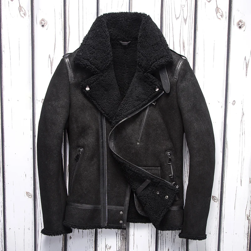 

Leather Winter Thick Genuine Sheepskin Jacket Men B3 Air Force Flight Suit Men's Shearling Motorcycle Short Jackets and Coats