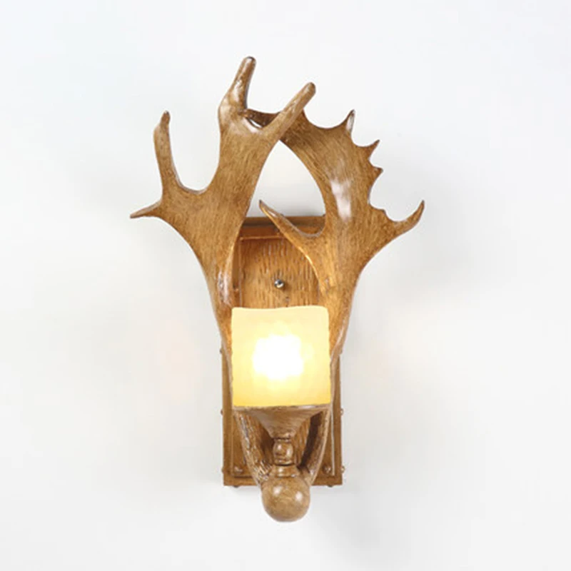 

Deer horn resin creative American Rural restaurant living room study E27 deer horn wall lamp