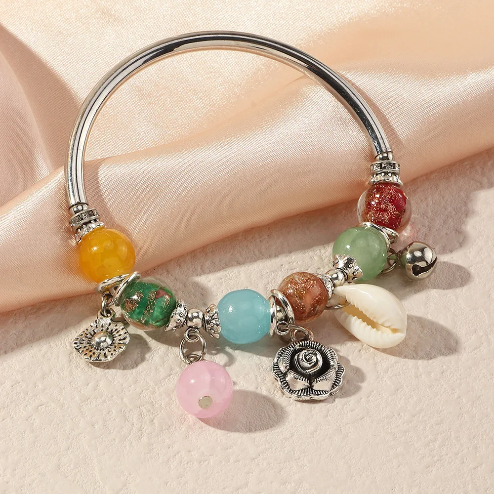 

Этнический Ins геометрический стеклянный бисерный браслет с подвеской для женщин металлический колокольчик цветок браслеты 2021 девушки Винт...