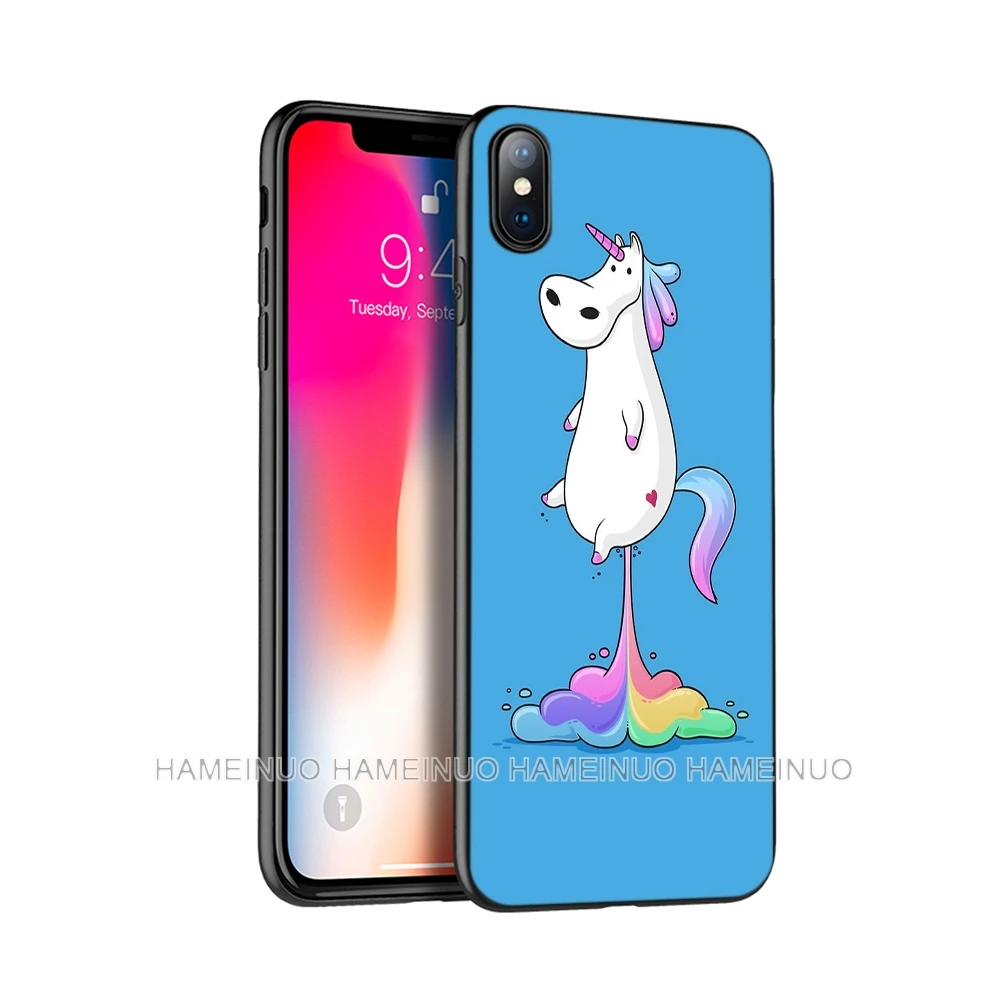 Черный ТПУ чехол для iphone 5 5S SE 6 6s 7 8 plus x 10 силиконовый XR XS 11 pro MAX Единорог на