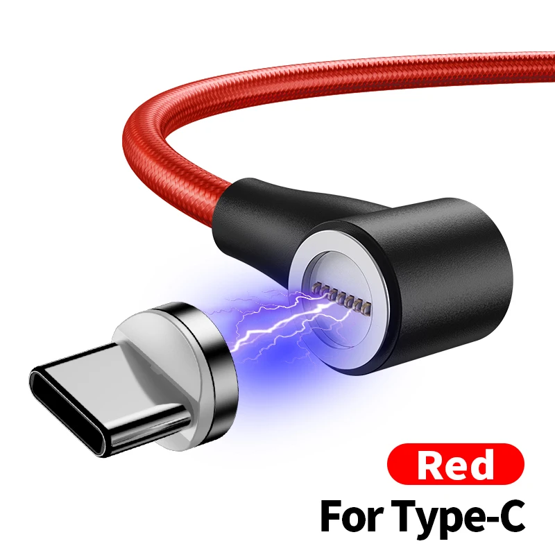 Baseuer QC 3,0 3A локоть l-образный Магнитный кабель Micro usb type C для Xiaomi Redmi; Huawei samsung магнит для iPhone 90 градусов - Цвет: Red For Type-c