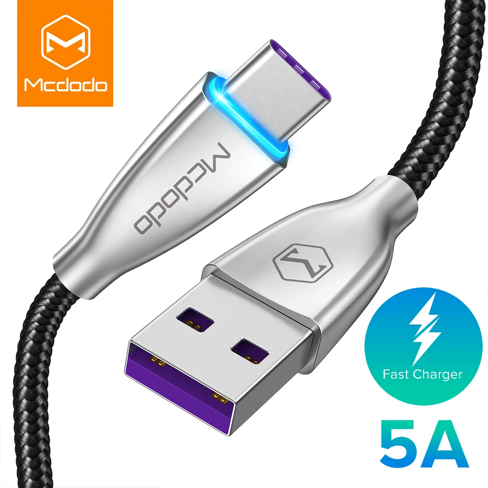 MCDODO светодиодный кабель 5A Super type C для быстрой зарядки usb c, кабель type-c для передачи данных, зарядное устройство usb-c для samsung S9 S8 huawei mate 20 Pro P20