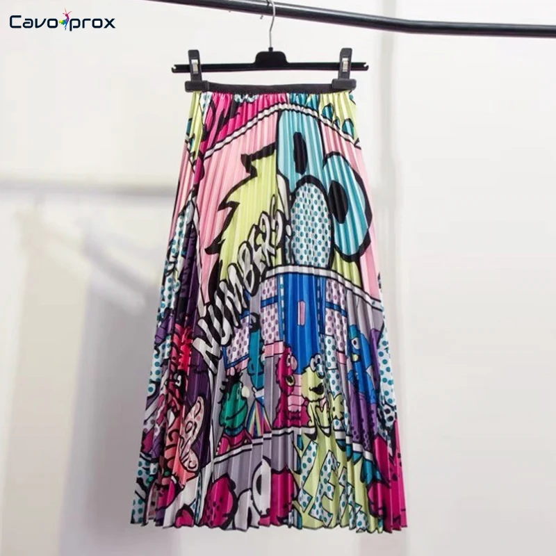 Женская ностальгическая юбка миди с графическим принтом до середины икры