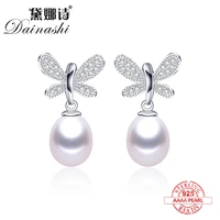 2020 new natural pearl drop earrings butterfly fashion 925silver wedding freshwater pearl jewelry for women anti allergy earring